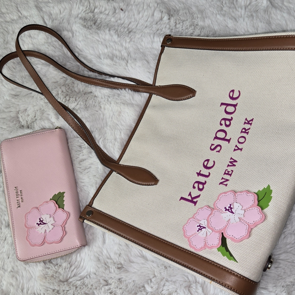 Kate Spade Cream and Brown Floral Tote